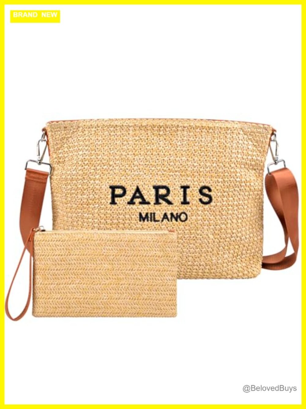 Large Straw Tote Bag with Detachable Crossbody Strap & Mini Coin Purse